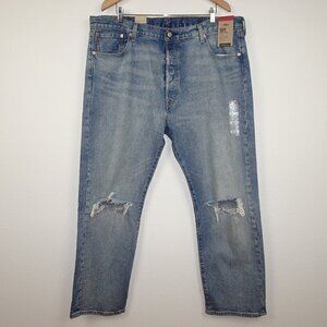 Levi's 501 Jeans Men's Size 42x30 Blue Denim Distressed Button Fly Stretch